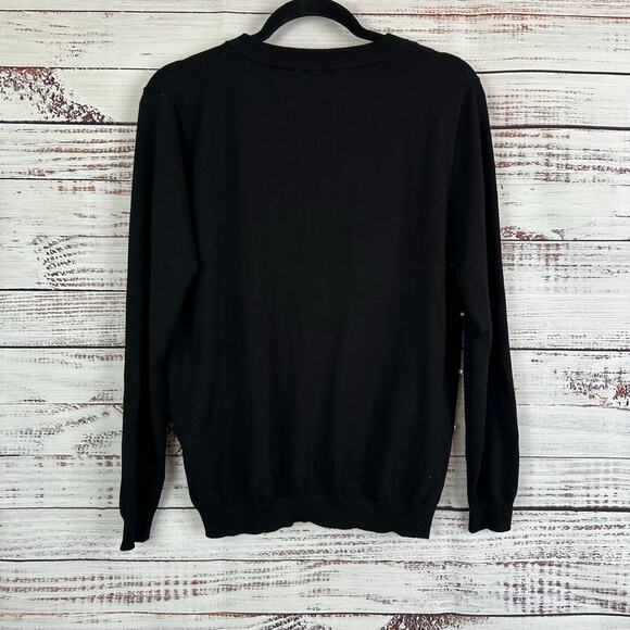 Womens VSC Basics Black Pullover Sweater Cream Pearl Embellished Holiday Party L - Picture 4 of 6